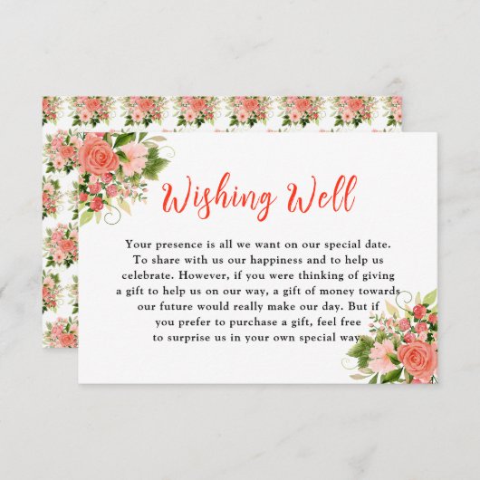 Carte D'accompagnement Coral Red Roses with Foliage (Devant / Derrière)