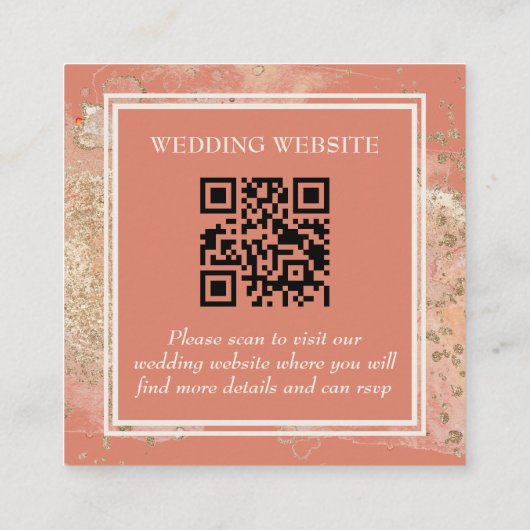 Carte D'accompagnement Coral rose plage moderne Mariage QR Code (Dos)