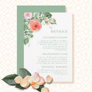 Carte D'accompagnement Coral Sage Romantique Floral QR Code détail Mariag