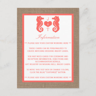 Carte D'accompagnement Coral Seahors Burlap Beach Wedding Collection
