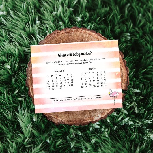 Carte D'accompagnement Coral Stripe Flamant rose Baby Arrival Prediction