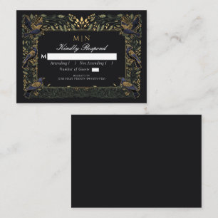 Carte D'accompagnement Corbeau gothique enchanté Mariage floral vert RSVP