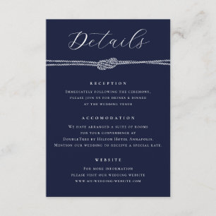 Carte D'accompagnement Corde nautique Marine Blue Elegant Détails Mariage