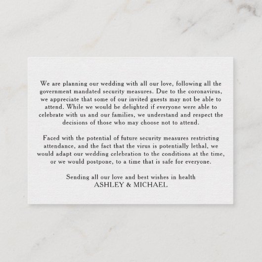 Carte D'accompagnement Coronavirus noir et blanc simple E (Dos)