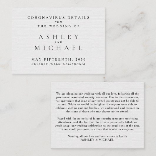 Carte D'accompagnement Coronavirus noir et blanc simple E (Devant / Derrière)