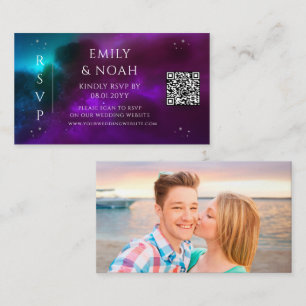 Carte D'accompagnement Cosmétique violet Turquoise budget QR Code RSVP ph