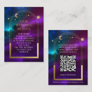Carte D'accompagnement Cosmic Purple Turquoise Mariage Site Web RSVP QR C