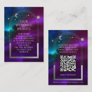 Carte D'accompagnement Cosmic Purple Turquoise Mariage Site Web RSVP QR C