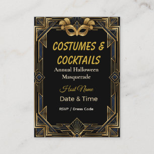 Carte D'accompagnement Costumes et Cocktails Masquerade Art Déco Élégants