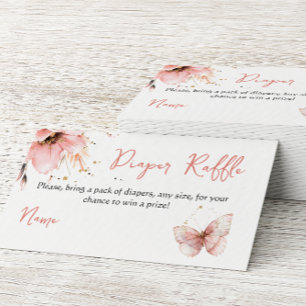 Carte D'accompagnement Couche de bébé Fille Fleur Rose Papillon Bohème po