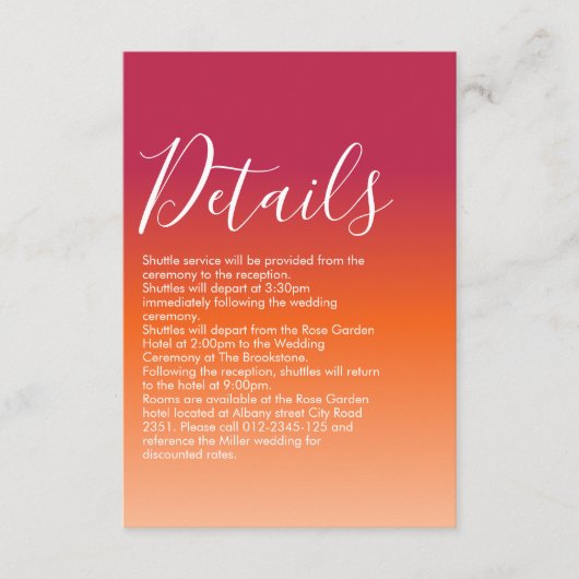 Carte D'accompagnement Coucher de soleil Orange Peach Maroon Script moder (Devant)