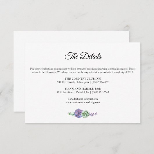 Carte D'accompagnement Couleur d'eau violet détails mariage suite (Devant / Derrière)