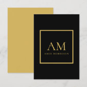 Carte D'accompagnement Couleurs Or Noir Monogramme Lettre Initiale Nom (Devant / Derrière)