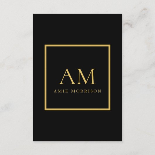 Carte D'accompagnement Couleurs Or Noir Monogramme Lettre Initiale Nom (Devant)