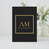 Carte D'accompagnement Couleurs Or Noir Monogramme Lettre Initiale Nom (Debout devant)