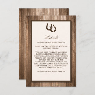 Carte D'accompagnement Country Rustic Horseshoe & Brown Wood Mariage