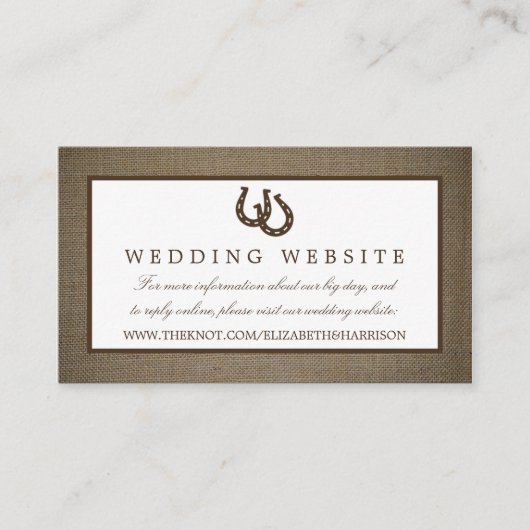 Carte D'accompagnement Country Rustic Horseshoe Sur Burlap Mariage (Devant)