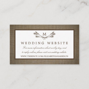 Carte D'accompagnement Country Rustic Monogramme Branche & Mariage Burlap