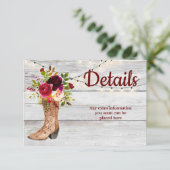 Carte D'accompagnement Country Western Boot Boho Rustic Marsala Détails (Debout devant)