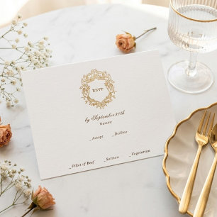 Carte D'accompagnement Couronne de fleurs classique Monogramme Mariage