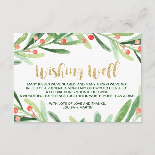 Carte D'accompagnement Couronne de mariage puits à souhaits de Noël Holly (Devant)