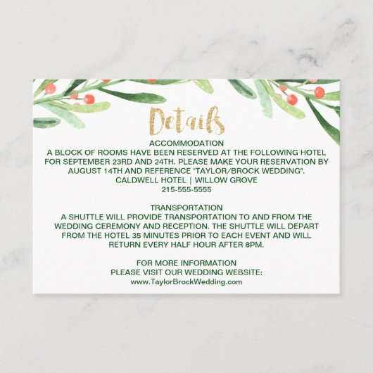 Carte D'accompagnement Couronne de Noël en houx Détails du mariage (Devant)