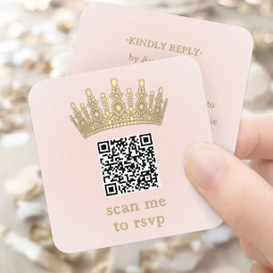 Carte D'accompagnement Couronne Dorée Blush Rose Quinceañera Scannez-moi