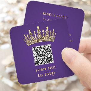 Carte D'accompagnement Couronne Dorée Foncé Violet Quinceañera Scannez Mo