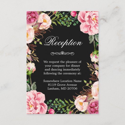 Carte D'accompagnement Couronne rose Florale Informations de réception de (Devant)