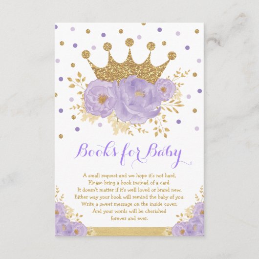 Carte D'accompagnement Couronne royale en or violet Livres pour bébé Prin (Devant)