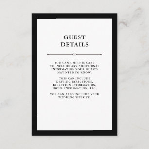 Carte D'accompagnement Couture élégante Détails de l'invité noir et bla