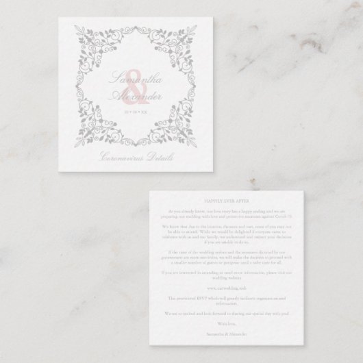 Carte D'accompagnement Covid19 Wedding Details Classic Elegant Flourish (Devant / Derrière)