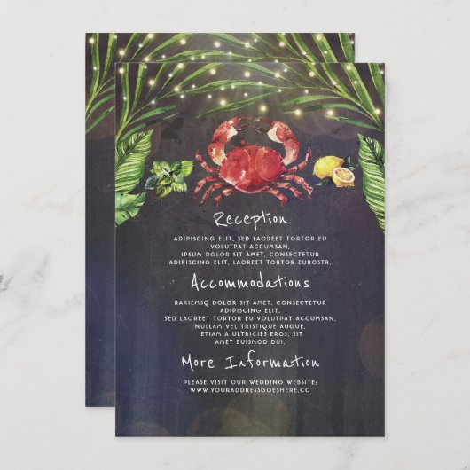 Carte D'accompagnement Crabe Tropical Mariage Information Invité (Devant / Derrière)