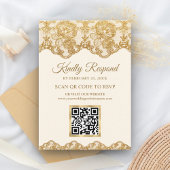 Carte D'accompagnement Cream Gold Foil Lace QR Code RSVP Site Mariage