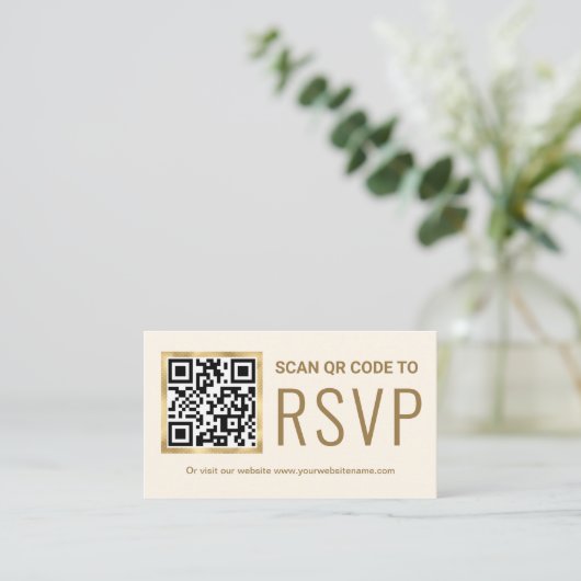 Carte D'accompagnement Cream Gold Foil QR Code RSVP Mariage Website (Debout devant)
