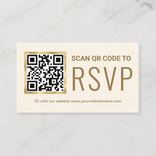 Carte D'accompagnement Cream Gold Foil QR Code RSVP Mariage Website (Devant)