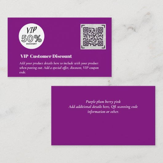 Carte D'accompagnement Créer des codes QR de remise VIP client (Devant / Derrière)