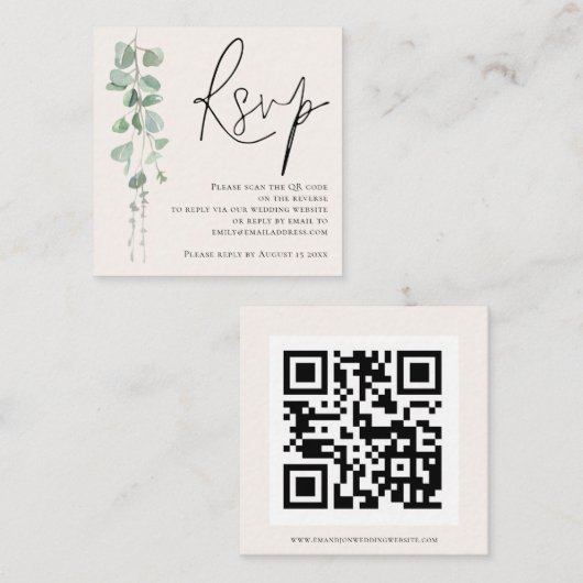 Carte D'accompagnement Crème Eucalyptus moderne Sage Code QR Mariage RSVP (Devant / Derrière)