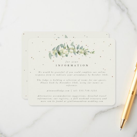 Carte D'accompagnement Crème Snowberry+Eucalyptus Infos Mariage (Devant/Arrière en situation)