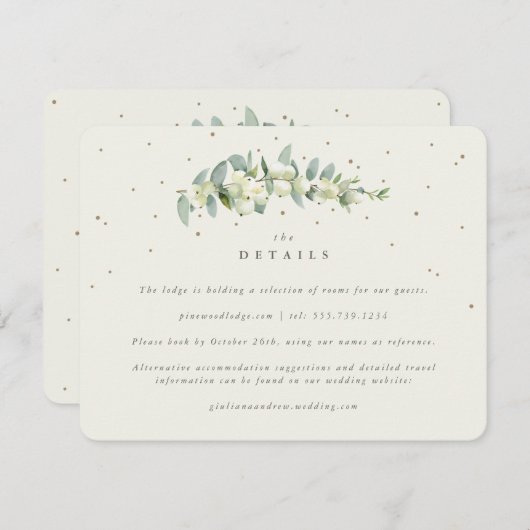 Carte D'accompagnement Crème Snowberry+Eucalyptus Mariage Détails (Devant / Derrière)