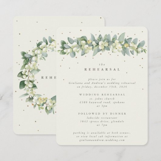Carte D'accompagnement Crème Snowberry+Eucalyptus Mariage répétition (Devant / Derrière)