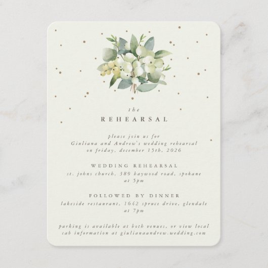Carte D'accompagnement Crème Snowberry+Eucalyptus Mariage répétition (Devant)