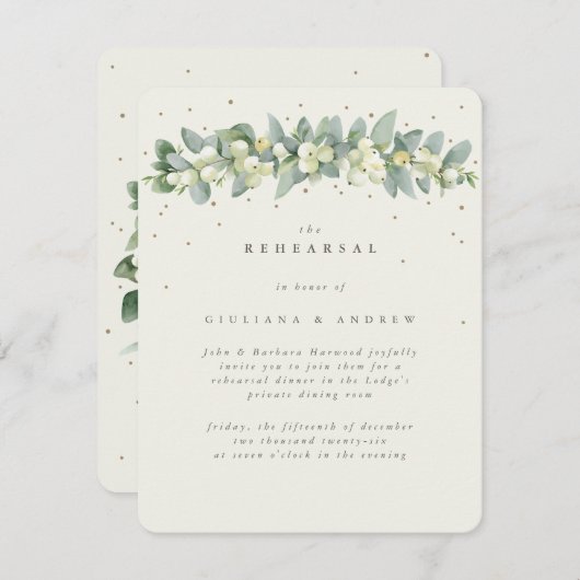 Carte D'accompagnement Crème Snowberry+Eucalyptus Mariage répétition (Devant / Derrière)