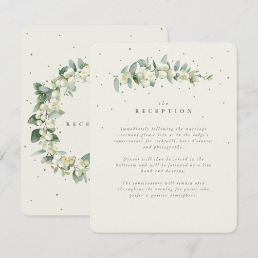 Carte D'accompagnement Crème Snowberry+Eucalyptus Réception de mariage de (Devant / Derrière)