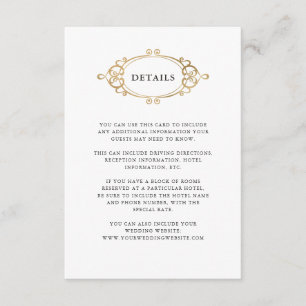 Carte D'accompagnement Crest doré Détails du Mariage noir et blanc