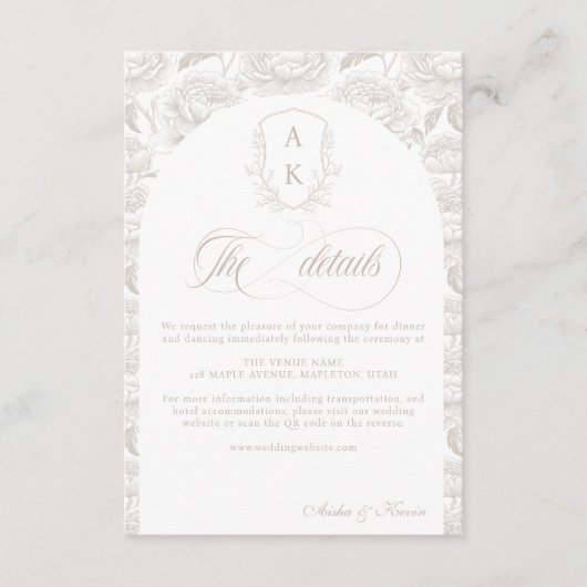 Carte D'accompagnement Crest Mariage Monogram Pale Taupe Détails du scrip (Devant)