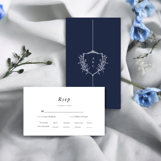 Carte D'accompagnement Crested Chic | Marine et mariage blanc RSVP