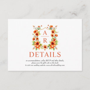 Carte D'accompagnement Crête de fleur orange et mariage floral code QR