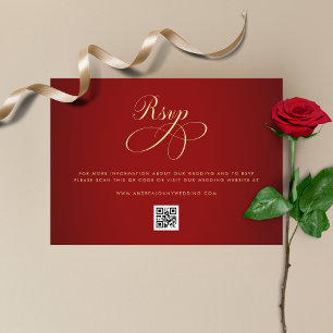 Carte D'accompagnement Crimson Red Gold QR Code RSVP Détails du Mariage