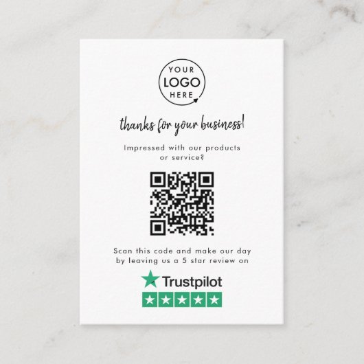 Carte D'accompagnement Critiques Trustpilot | Business Review Link QR Cod (Devant)